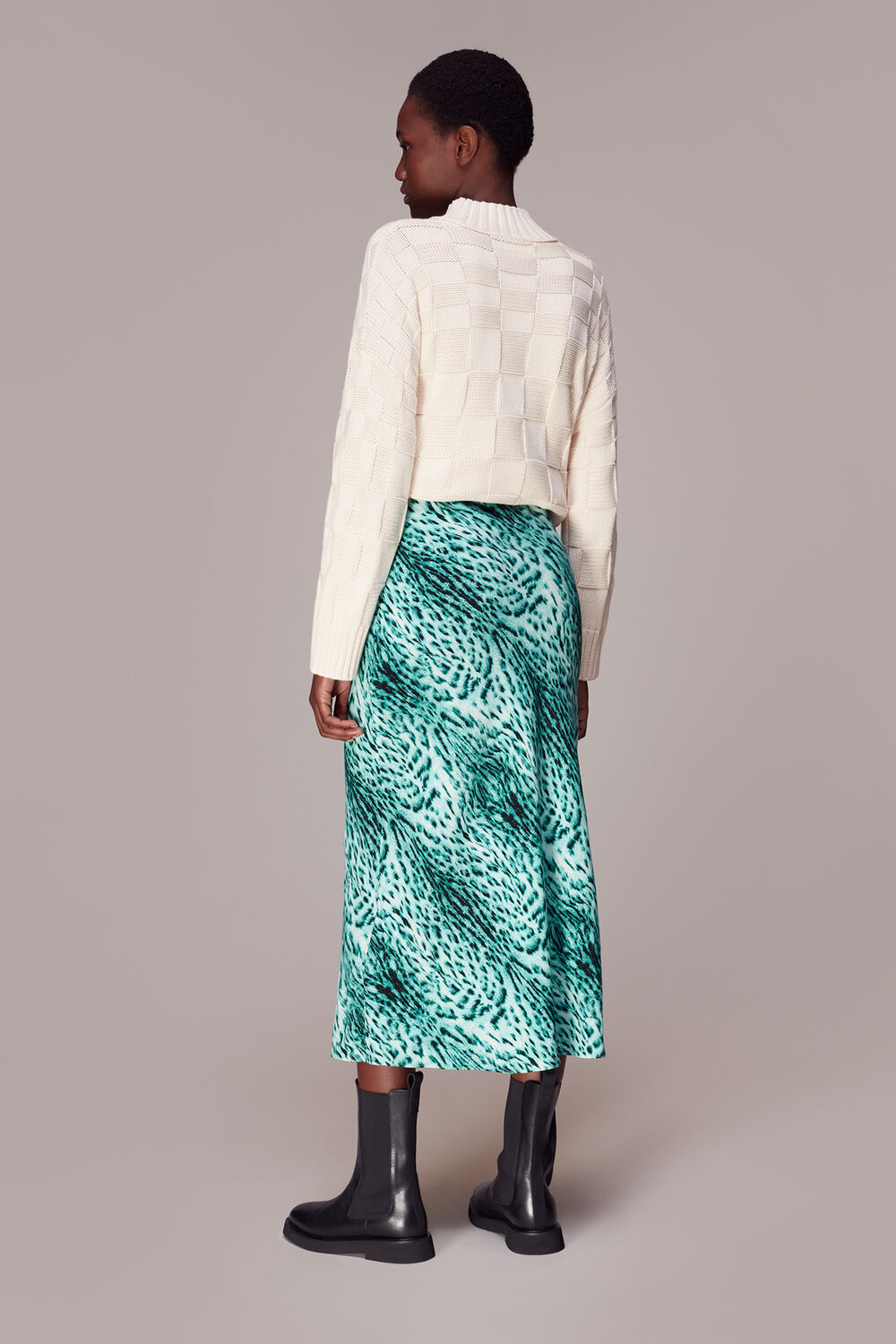 Brushed Leopard Bias Cut Skirt